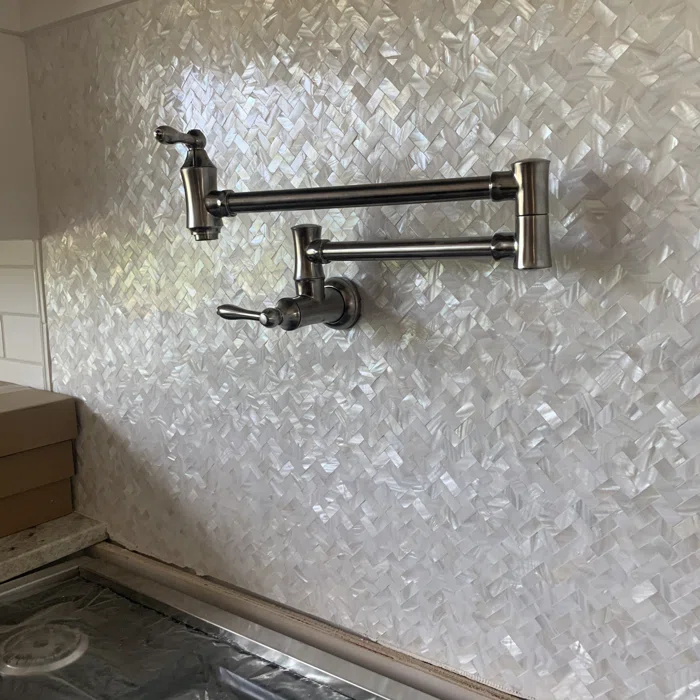 White Herringbone Groutless Mother of Pearl Mosaic Tile for Bathroom Kitchen and Shower Wall Tile