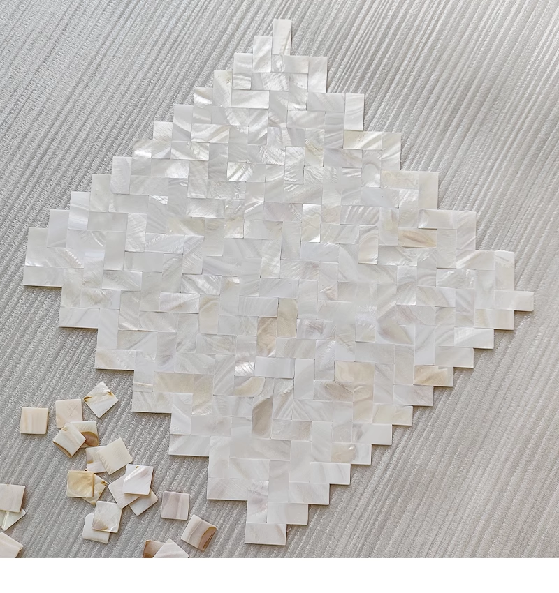 White Herringbone Groutless Mother of Pearl Mosaic Tile for Bathroom Kitchen and Shower Wall Tile