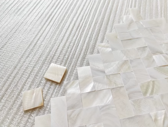 White Herringbone Groutless Mother of Pearl Mosaic Tile for Bathroom Kitchen and Shower Wall Tile