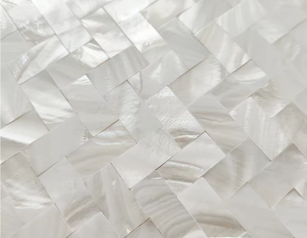 White Herringbone Groutless Mother of Pearl Mosaic Tile for Bathroom Kitchen and Shower Wall Tile
