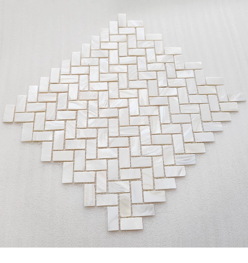 White Herringbone Mother of Pearl Mosaic Tile For Bathroom Kitchen and Shower Wall Tile