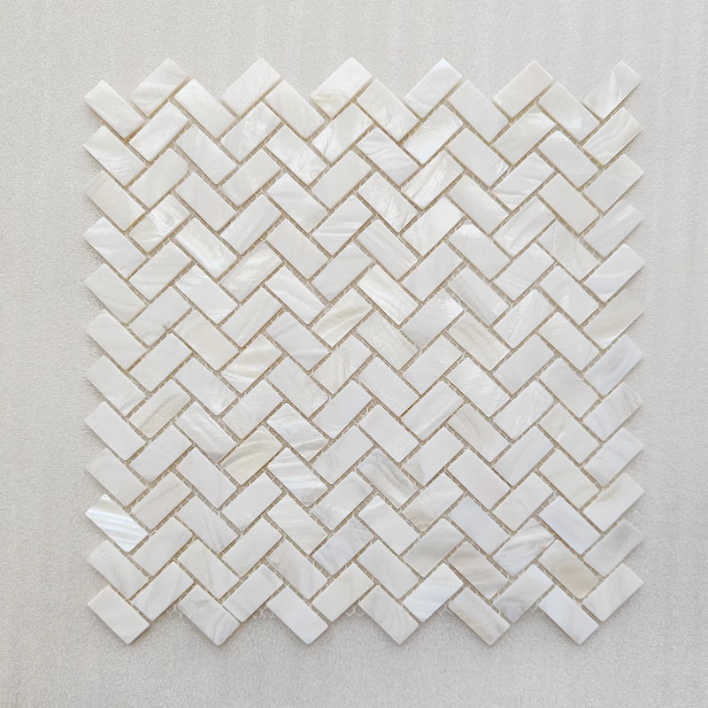 White Herringbone Mother of Pearl Mosaic Tile For Bathroom Kitchen and Shower Wall Tile