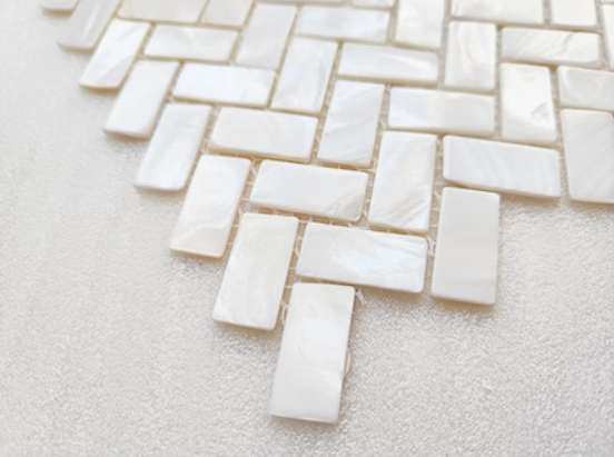 White Herringbone Mother of Pearl Mosaic Tile For Bathroom Kitchen and Shower Wall Tile