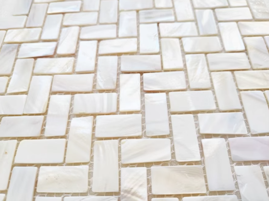 White Herringbone Mother of Pearl Mosaic Tile For Bathroom Kitchen and Shower Wall Tile