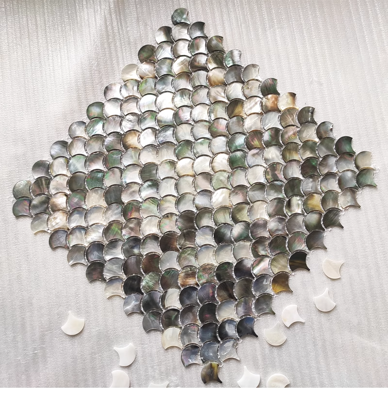 Black Scallop Mother of Pearl Seashell Mosaic Tile for Bathroom Kitchen and Shower Wall Tile