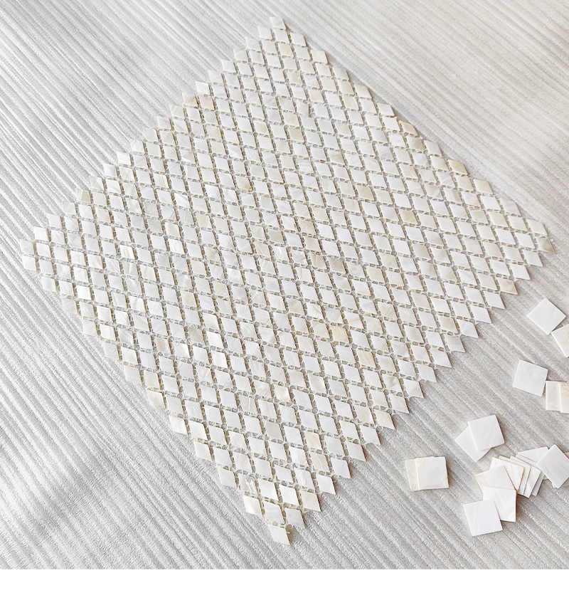 White Tiny Rhombus Mother of Pearl Mosaic Tile for Bathroom Kitchen and Shower Wall Tile