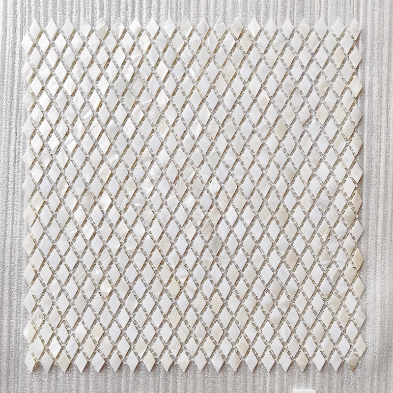 White Tiny Rhombus Mother of Pearl Mosaic Tile for Bathroom Kitchen and Shower Wall Tile
