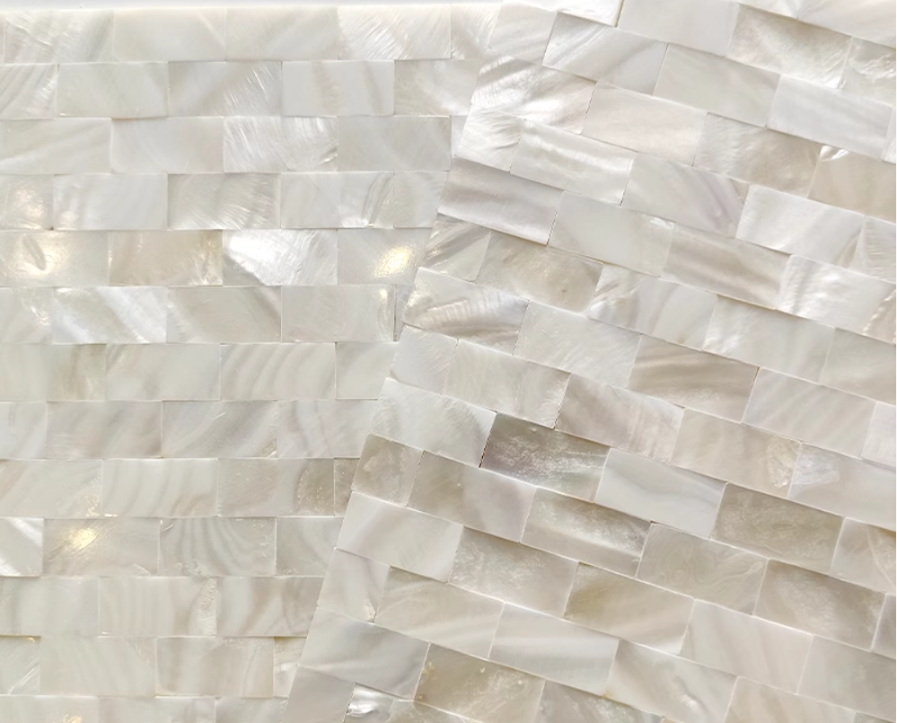 White Brick Groutless Mother of Pearl Mosaic Tile for Bathroom Kitchen and Shower Wall Tile