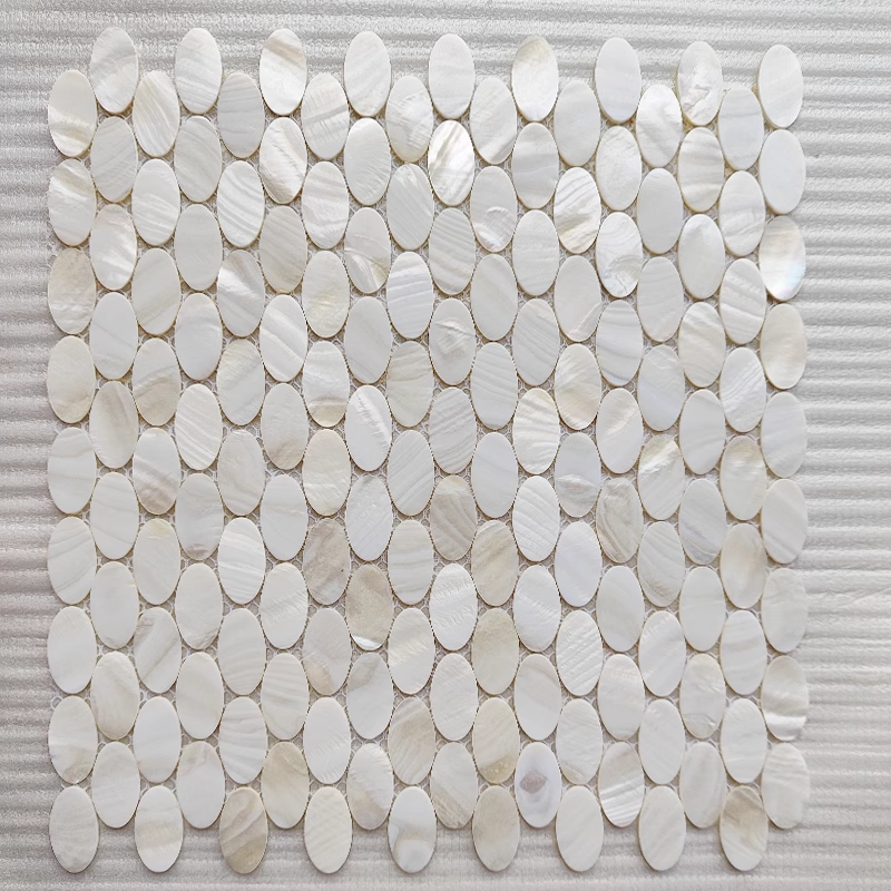 White Oval Mother of Pearl Mosaic Tile for Bathroom Kitchen and Shower Wall Tile