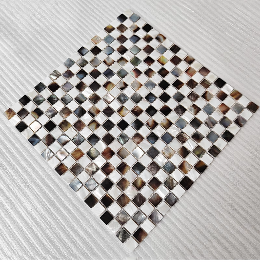 0.59" X 0.59"(15mm X 15mm) Black and White Blended Square Mother of Pearl Mosaic Tile for Bathroom Kitchen and Shower Wall Tile