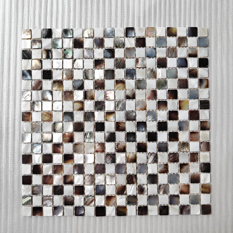 0.59" X 0.59"(15mm X 15mm) Black and White Blended Square Mother of Pearl Mosaic Tile for Bathroom Kitchen and Shower Wall Tile