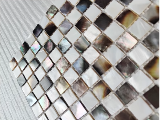 0.59" X 0.59"(15mm X 15mm) Black and White Blended Square Mother of Pearl Mosaic Tile for Bathroom Kitchen and Shower Wall Tile