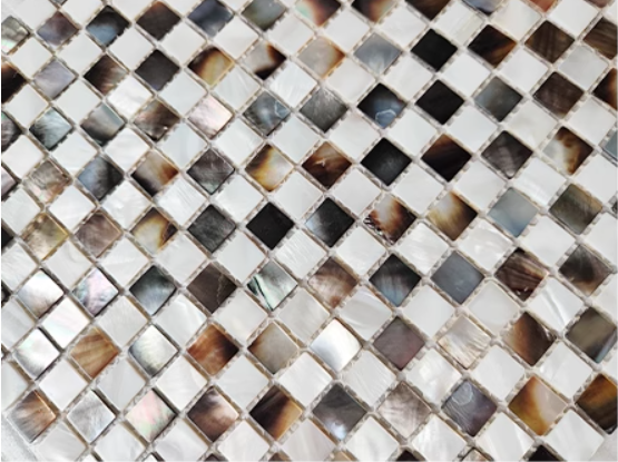 0.59" X 0.59"(15mm X 15mm) Black and White Blended Square Mother of Pearl Mosaic Tile for Bathroom Kitchen and Shower Wall Tile