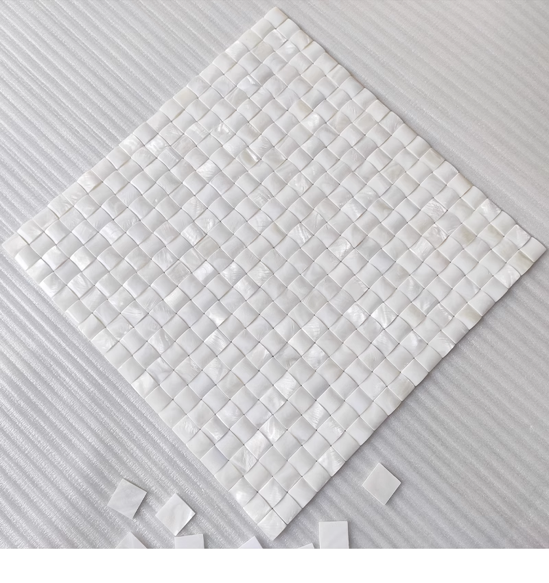 0.59" X 0.59"(15mm X 15mm) White Square Convex Seamless Mother of Pearl Seashell Tile for Bathroom Kitchen and Shower Wall Tile