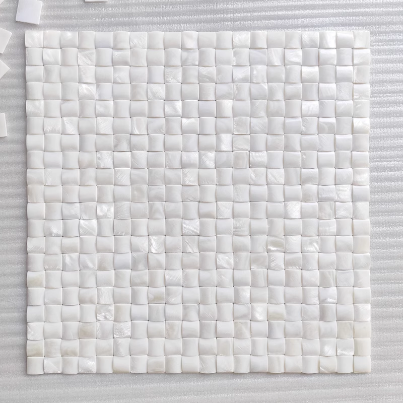 0.59" X 0.59"(15mm X 15mm) White Square Convex Seamless Mother of Pearl Seashell Tile for Bathroom Kitchen and Shower Wall Tile