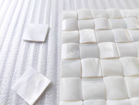 0.59" X 0.59"(15mm X 15mm) White Square Convex Seamless Mother of Pearl Seashell Tile for Bathroom Kitchen and Shower Wall Tile