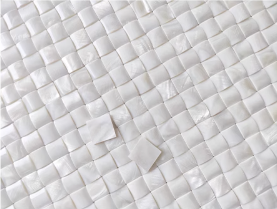 0.59" X 0.59"(15mm X 15mm) White Square Convex Seamless Mother of Pearl Seashell Tile for Bathroom Kitchen and Shower Wall Tile