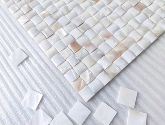 0.59" X 0.59"(15mm X 15mm) Natural Square Convex Seamless Mother of Pearl Seashell Tile for Bathroom Kitchen and Shower Wall Tile