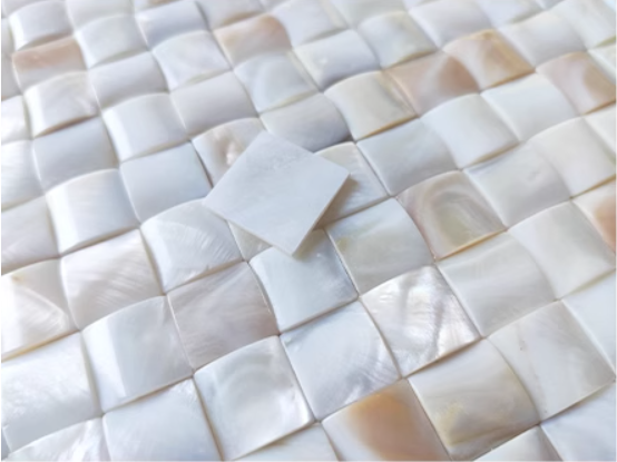 0.59" X 0.59"(15mm X 15mm) Natural Square Convex Seamless Mother of Pearl Seashell Tile for Bathroom Kitchen and Shower Wall Tile