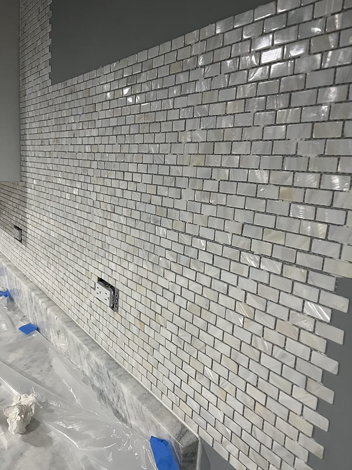 White Brick Mother of Pearl Mosaic Tile for Bathroom Kitchen and Shower Wall Tile