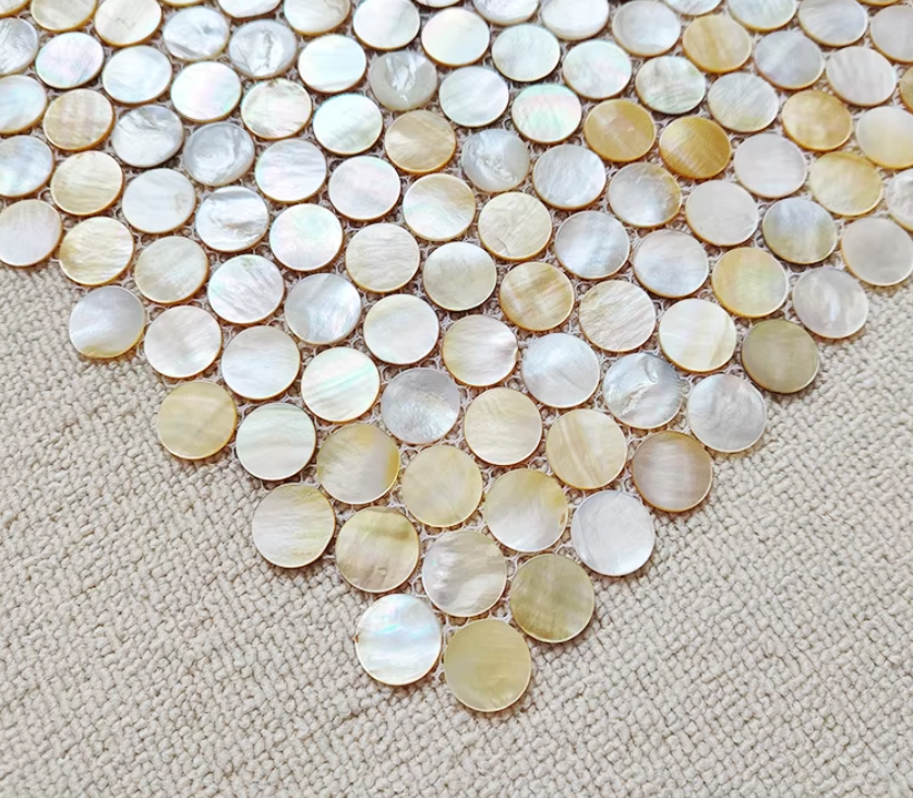 Yellow Circle Mother of Pearl Mosaic Seashell Tile for Bathroom Kitchen and Shower Wall Tile