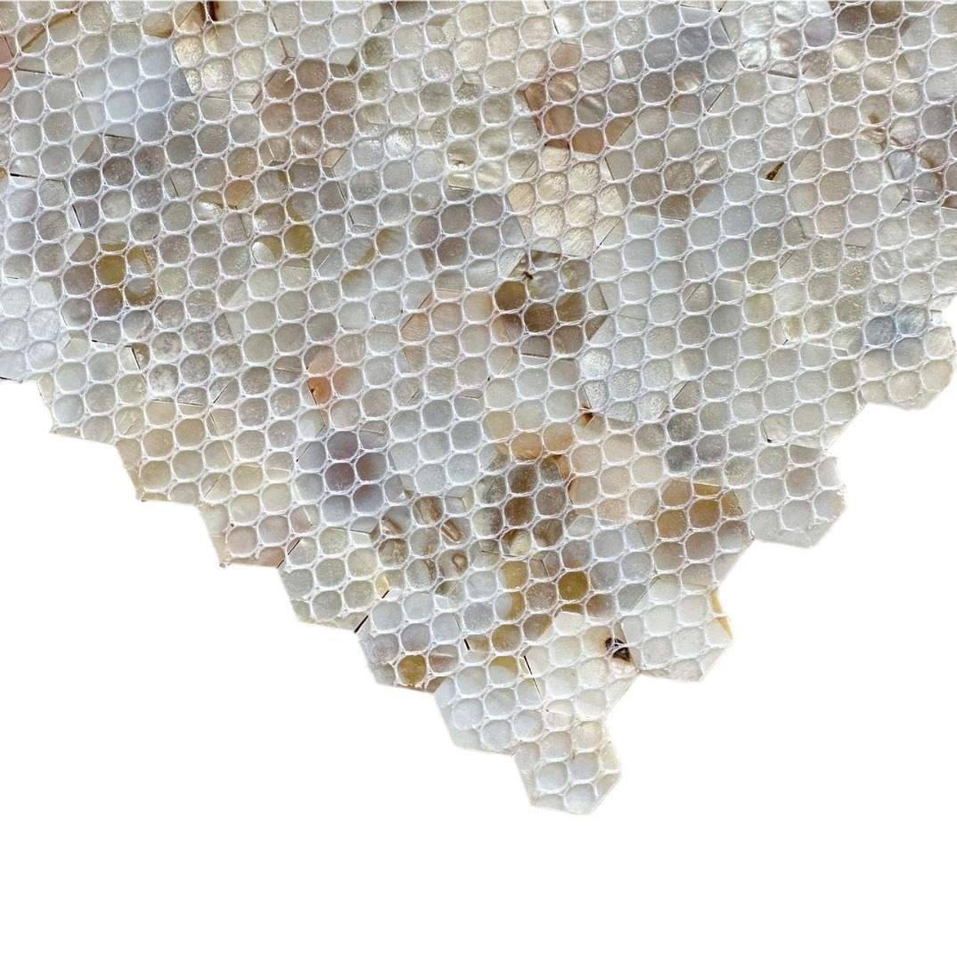 0.59"(15mm) Diameter Dapple Hexagon Seamless Mother of Pearl Mosaic Tile for Bathroom Kitchen and Shower