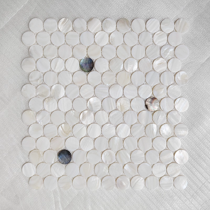 White and Midnight Circle Mother of Pearl Mosaic Tile for Bathoom Kitchen and Shower Wall Tile