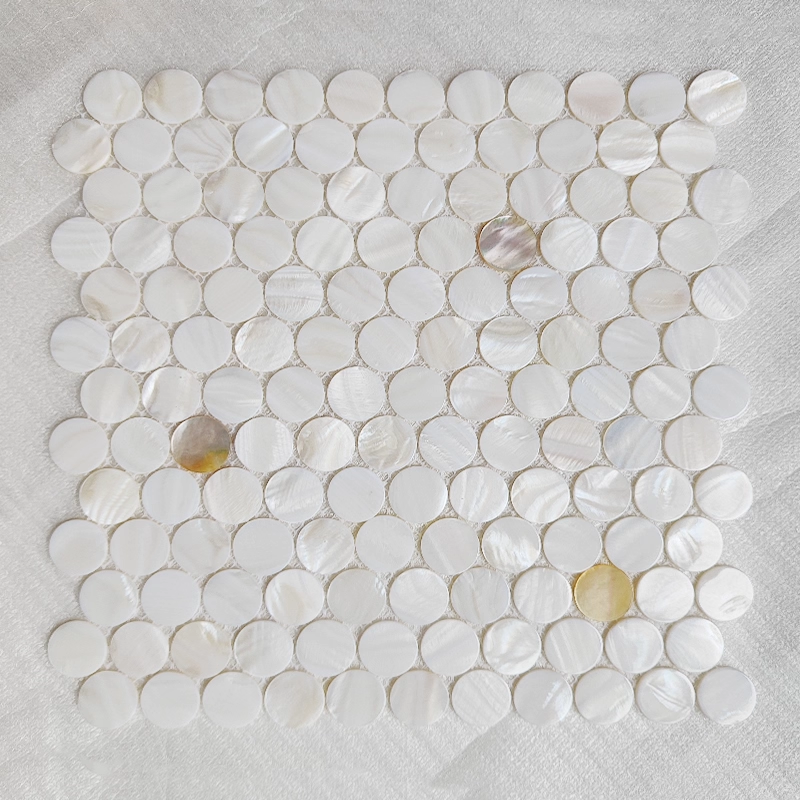 White and Yellow Circle Mother of Pearl Mosaic Tile for Bathroom Kitchen and Shower Wall Tile