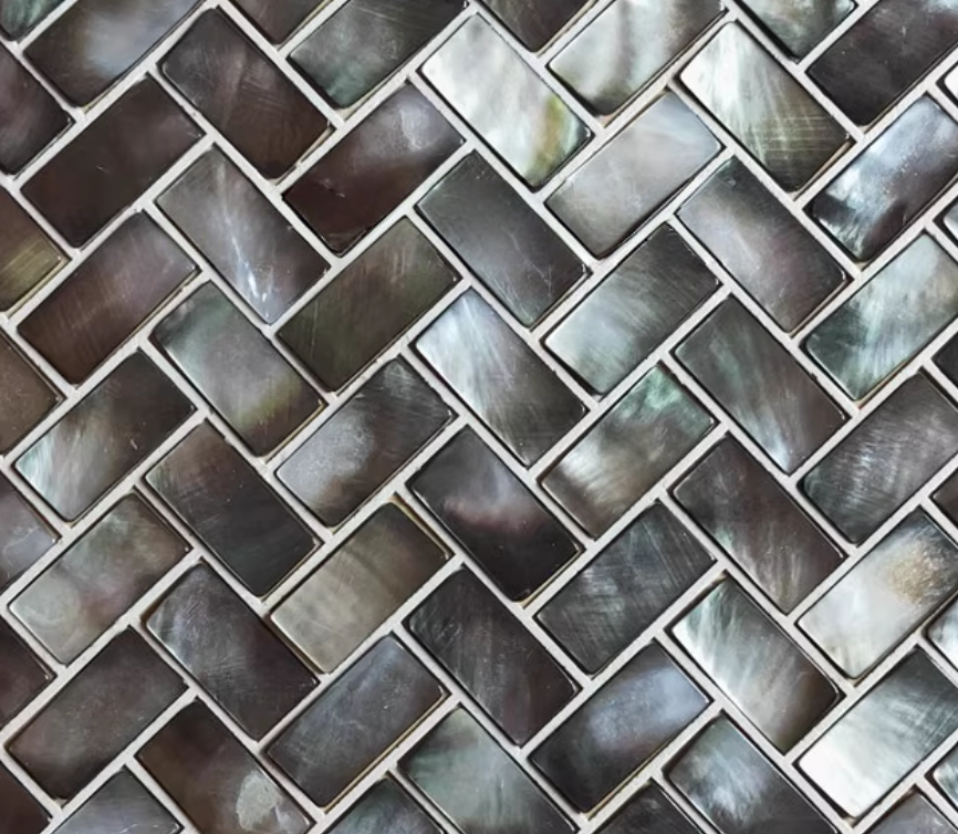 Black Herringbone Mother of Pearl Mosaic Seashell Tile for Bathroom Kitchen and Shower Wall Tile