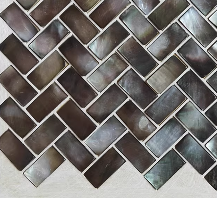 Black Herringbone Mother of Pearl Mosaic Seashell Tile for Bathroom Kitchen and Shower Wall Tile