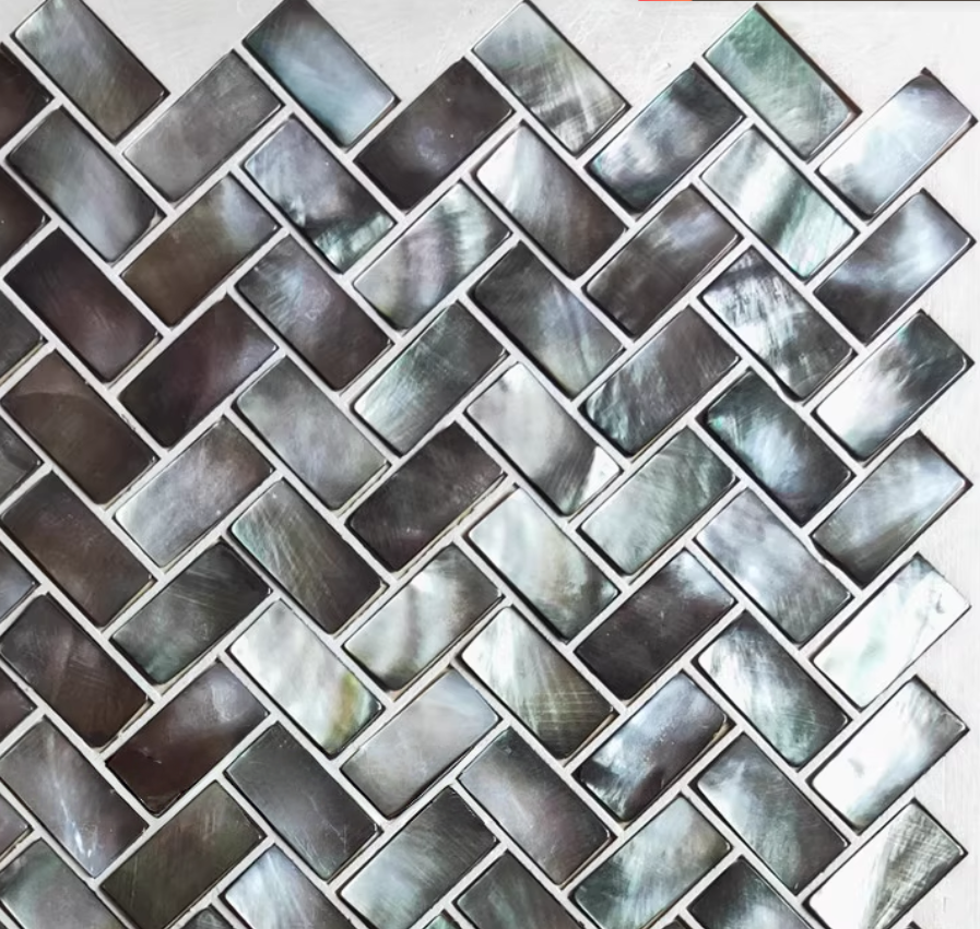 Black Herringbone Mother of Pearl Mosaic Seashell Tile for Bathroom Kitchen and Shower Wall Tile