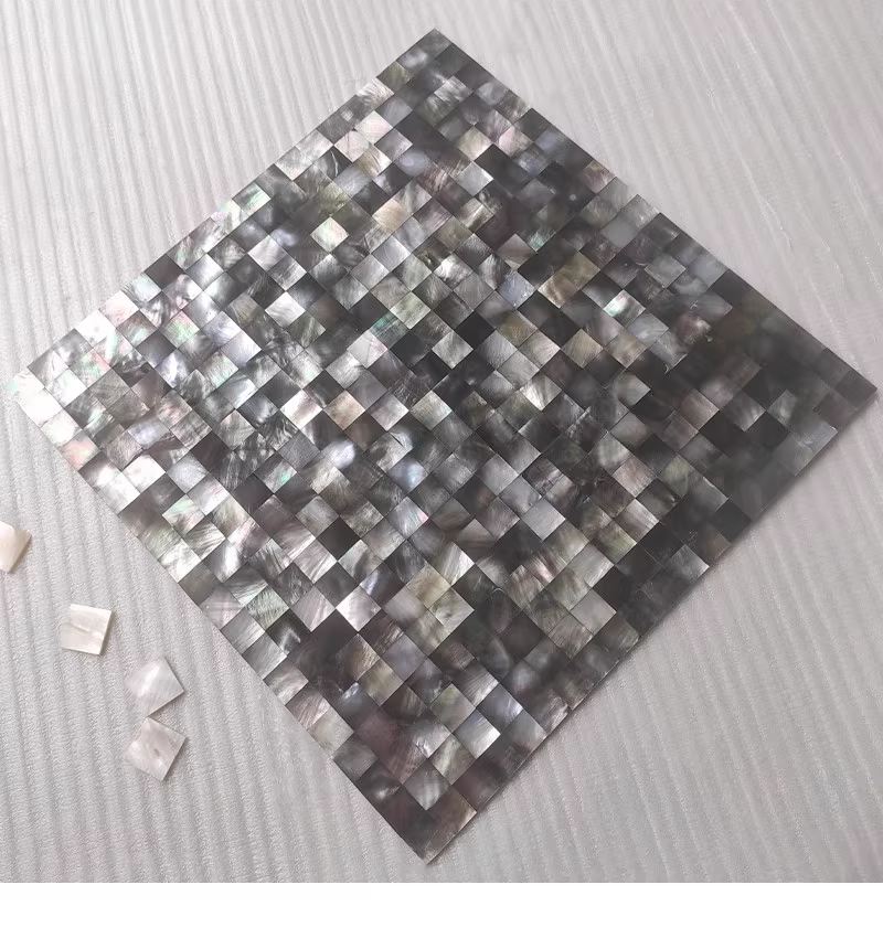 0.59‘’ X 0.59”(15mm X 15mm) Black Square Seamless Mother of Pearl Mosaic Seashell Tile for Bathroom Kitchen and Shower Wall Tile