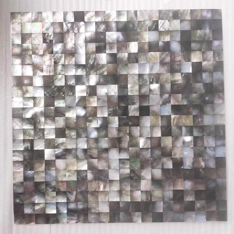 0.59‘’ X 0.59”(15mm X 15mm) Black Square Seamless Mother of Pearl Mosaic Seashell Tile for Bathroom Kitchen and Shower Wall Tile