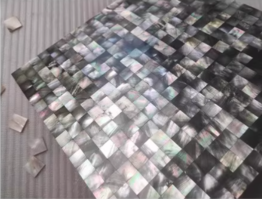 0.59‘’ X 0.59”(15mm X 15mm) Black Square Seamless Mother of Pearl Mosaic Seashell Tile for Bathroom Kitchen and Shower Wall Tile
