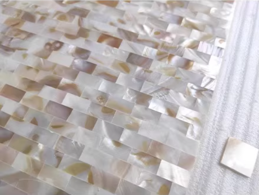0.39" X 0.78"(10mm x 20mm) Mosaic Dapple Brick Seamless Mother of Pearl Mosaic Tile for Bathroom Kitchen and Shower Wall Tile