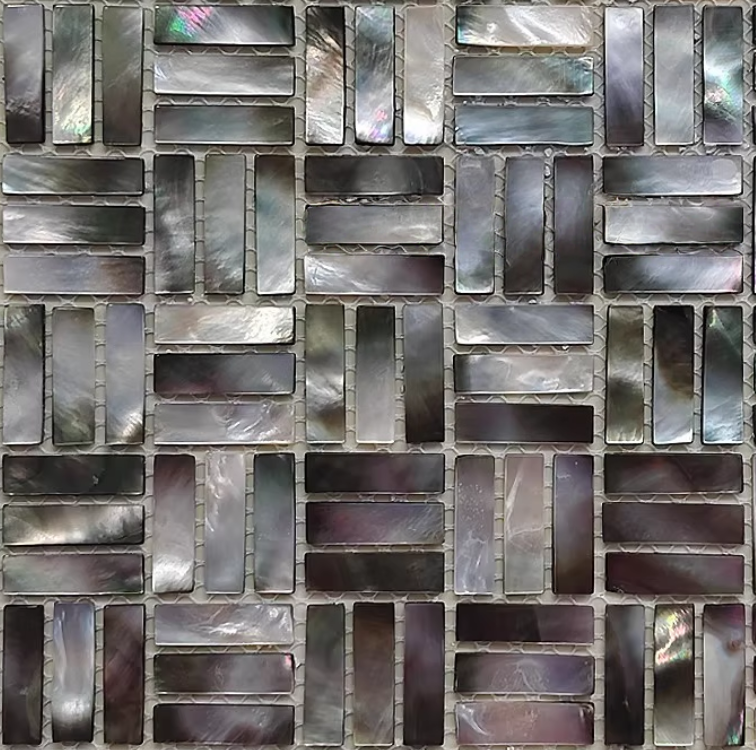 Black Mini Rectangular Mother of Pearl Mosaic Tile for Bathroom Kitchen and Shower Wall Tile(6 Sheets)