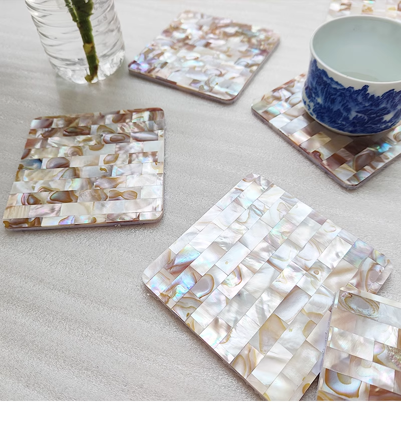 Exquisite Handmade Bespoke Mother of Pearl Coaster with Dapple Brick Mosaic for Table Decor