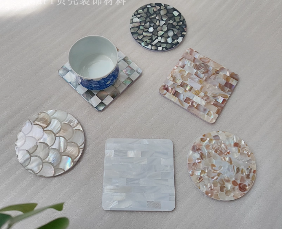 Exquisite Handmade Bespoke Mother of Pearl Coaster with Dapple Brick Mosaic for Table Decor