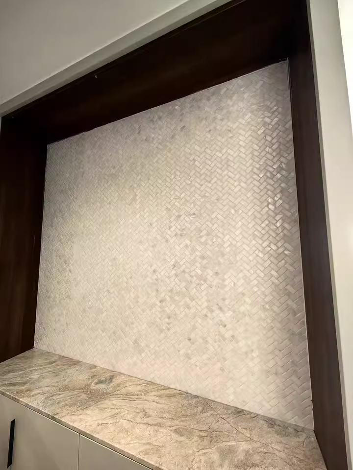 White Herringbone Mother of Pearl Mosaic Tile For Bathroom Kitchen and Shower Wall Tile