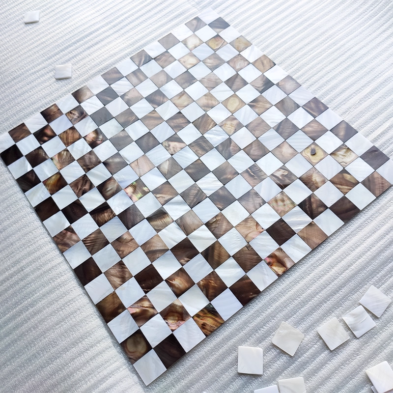 Blended White and Coffee Seamless Square Mother of Pearl Mosaic Tile for Bathroom Kitchen and Shower Wall Tile