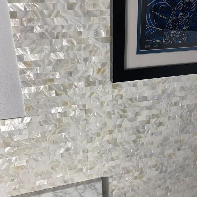 White Brick Groutless Mother of Pearl Mosaic Tile for Bathroom Kitchen and Shower Wall Tile