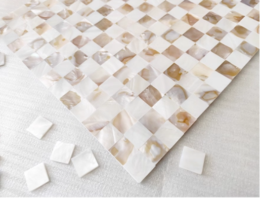Blended White and Iridescent Seamless Square Mother of Pearl Mosaic Tile for Bathroom Kitchen and Shower Wall Tile