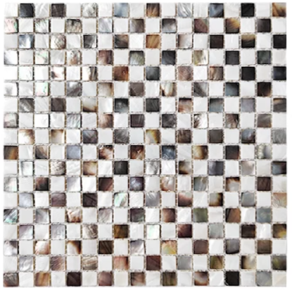 0.59" X 0.59"(15mm X 15mm) Black and White Blended Square Mother of Pearl Mosaic Tile for Bathroom Kitchen and Shower Wall Tile