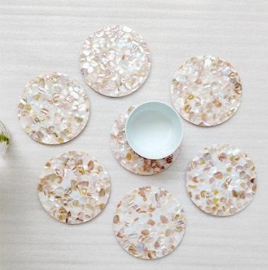 Exquisite Handmade Bespoke Mother of Pearl Coaster with Dapple Pebble Mosaic for Table Decor