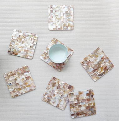 Exquisite Handmade Bespoke Mother of Pearl Coaster with Dapple Brick Mosaic for Table Decor