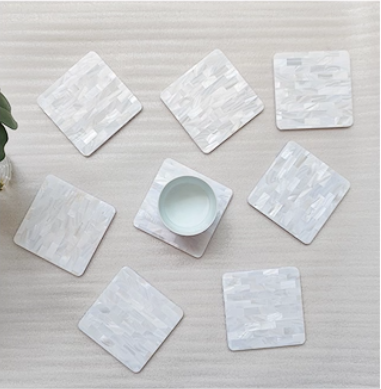 Exquisite Handmade Bespoke Mother of Pearl Coaster with White Brick Mosaic for Table Decor