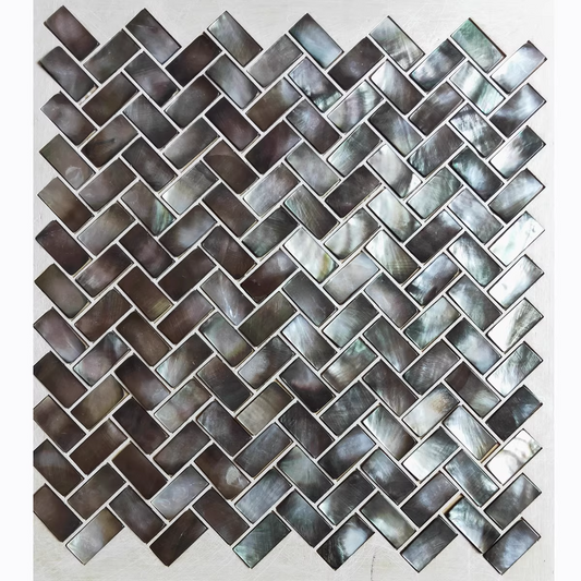 Black Herringbone Mother of Pearl Mosaic Seashell Tile for Bathroom Kitchen and Shower Wall Tile