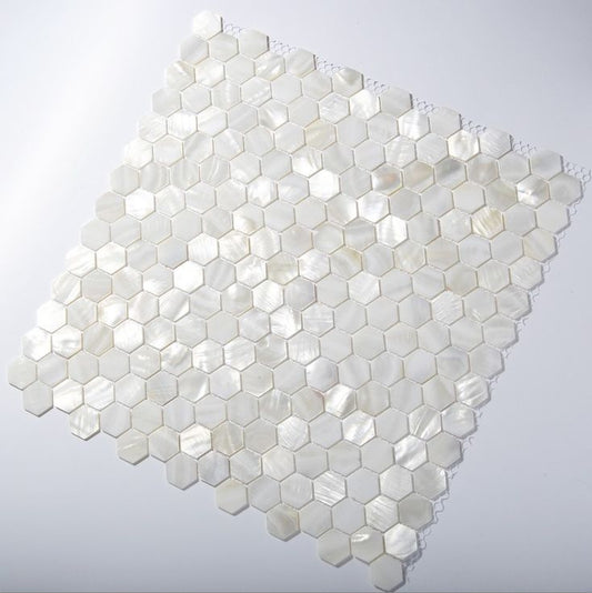 White Hexagon Mother of Pearl Mosaic Tile for Bathroom Kitchen and Shower Wall Tile
