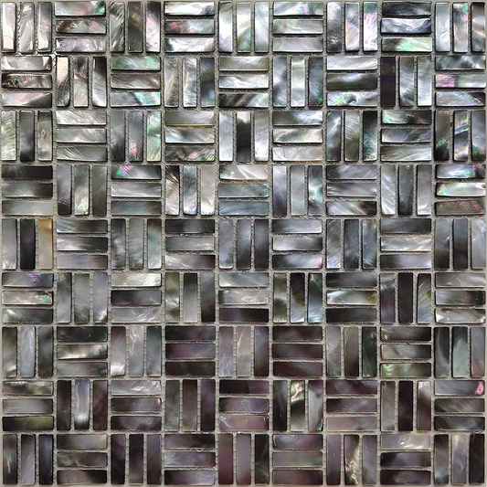 Black Mini Rectangular Mother of Pearl Mosaic Tile for Bathroom Kitchen and Shower Wall Tile(6 Sheets)